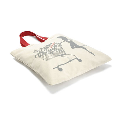 Red Handle Beige Shopping 8oz Cotton Tote Bags