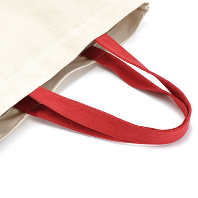 Red Handle Beige Shopping 8oz Cotton Tote Bags